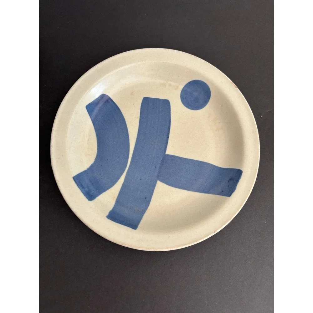Vintage Iron Mountain Pottery Abstract Blue Stoneware Salad Plates Set of 2 8